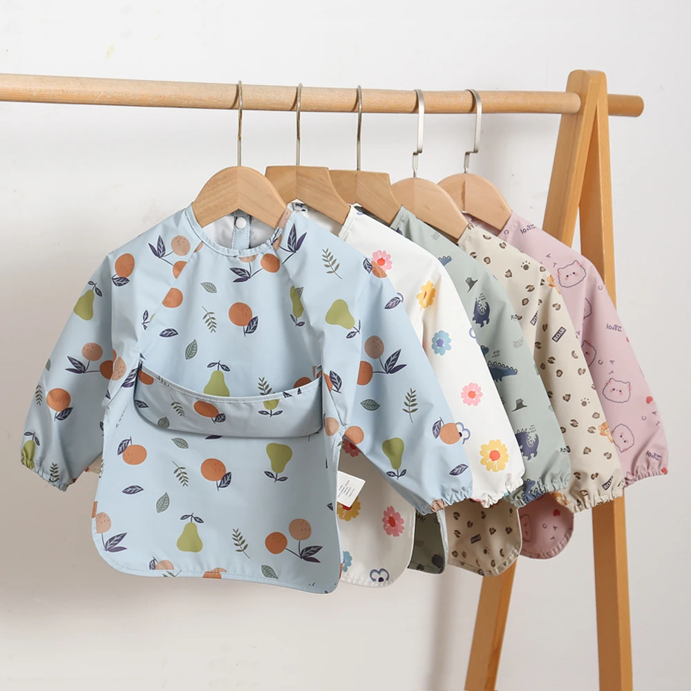 2023 hot sale Long Sleeve Waterproof Baby Toddler Kids Bib With Pocket Children Stuff baby eating apron Manufacturer