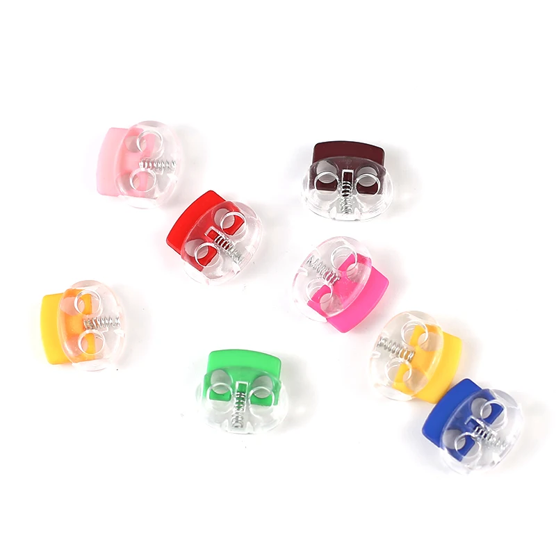 
HOP HING Wholesale Hollowed Drawstring Cord Spring Stopper Cord Lock End Plastic Black Yellow Green Red White Orange Blue Dye 
