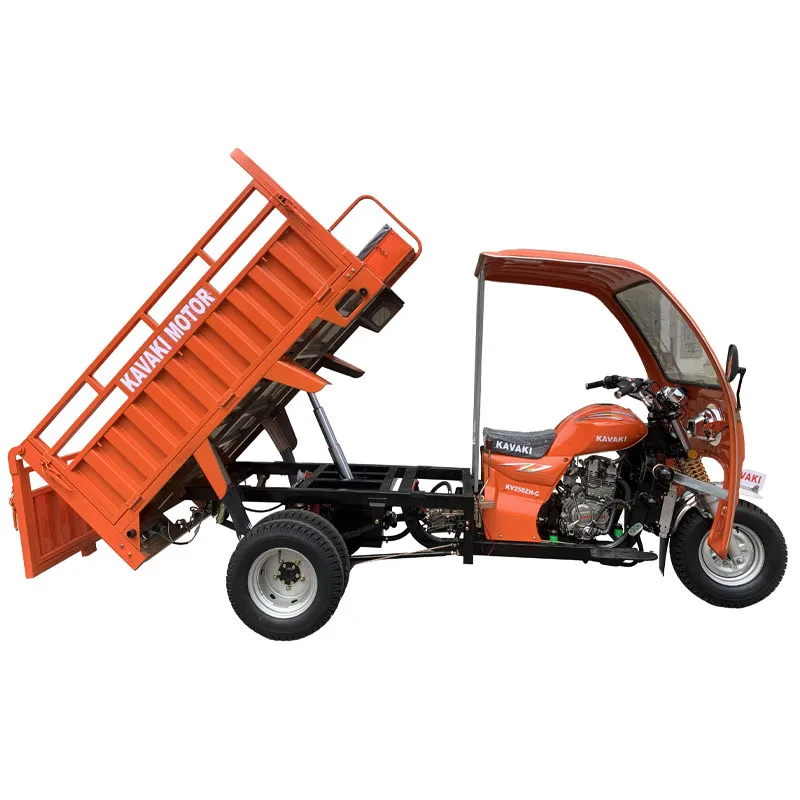 hot sale 250cc water cooled engine 2.0m cargo box SUPER KAVAKI MOTOR gasoline rear double wheel automatic discharge tricycle