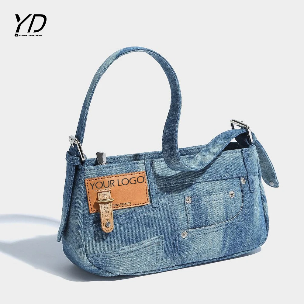 Fashion one-shoulder underarm bag retro stitching denim bag versatile crossbody handbag