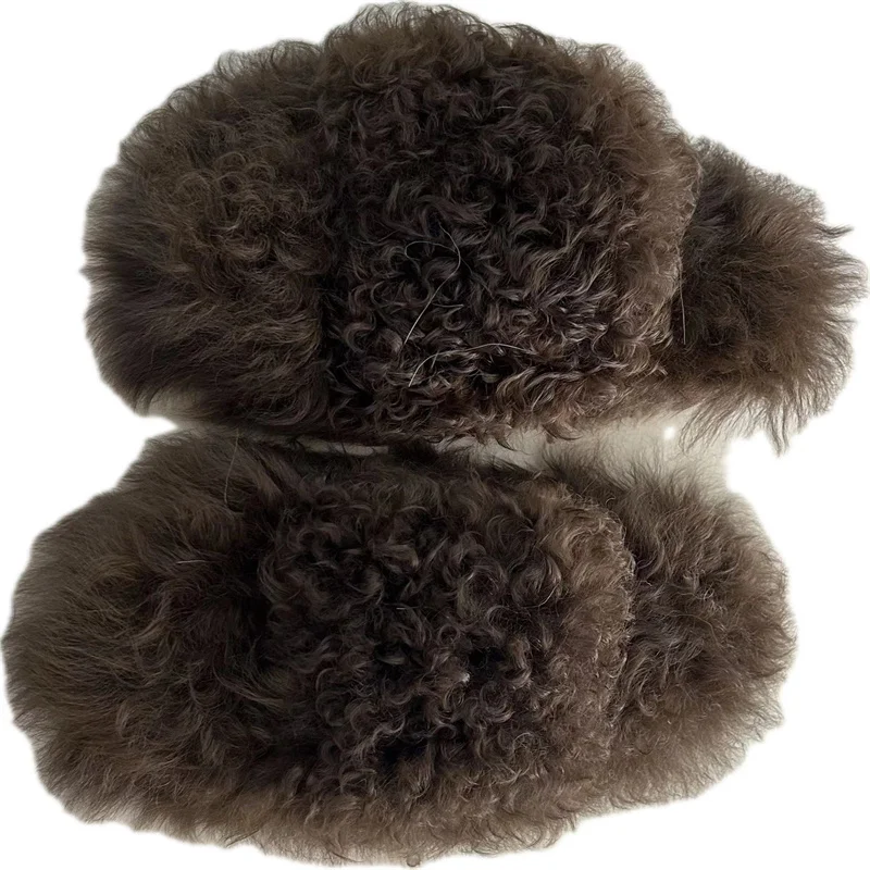 Open toes real fur slippers with Curly hair fur slippers lamb fur shoes wholesale price