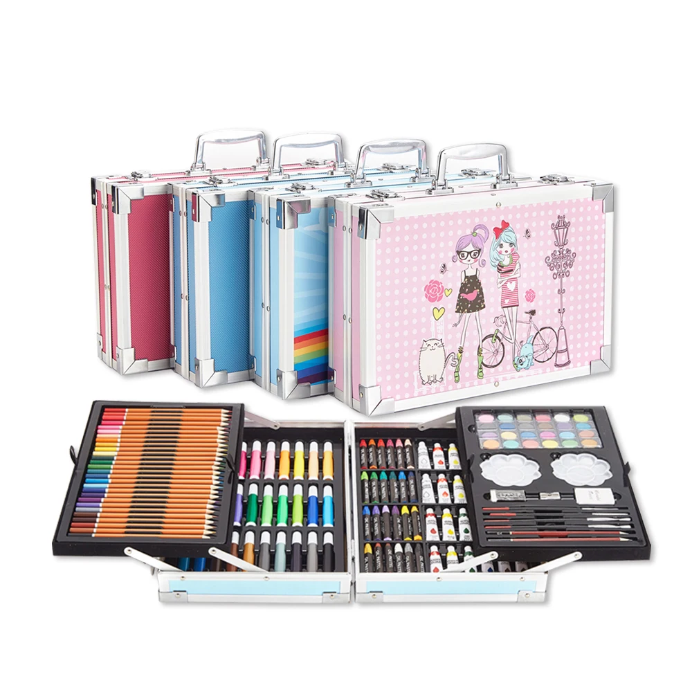 Supplies 145Pcs Drawing Art Set Painting Drawing For Kids Box Paintbrush Crayon Artist Printing Art Set With Aluminum Case