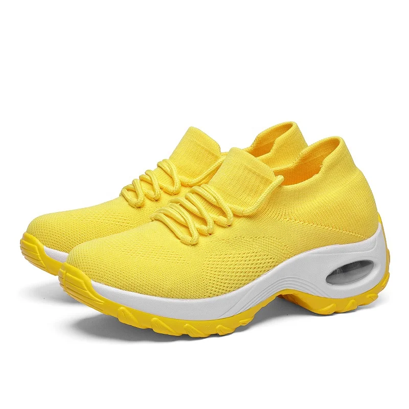 Custom wholesale air cushion fly knit sport shoes for women and ladies