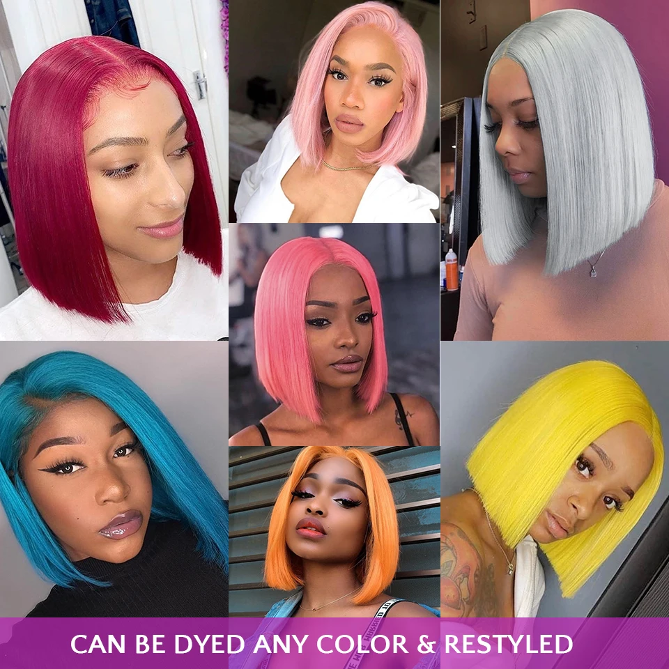 Luxufame 13x4 Transparent Lace Front Wigs Red Color Bob Straight Wigs Raw Indian Hair Wigs From India Swiss Lace