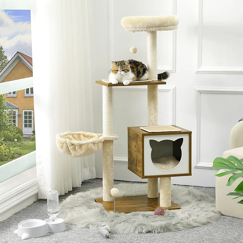 Home Style Natural Pet Luxury Sisal Toy Big Cat Scratcher Tree Tower  Modern Wood Cat Tree