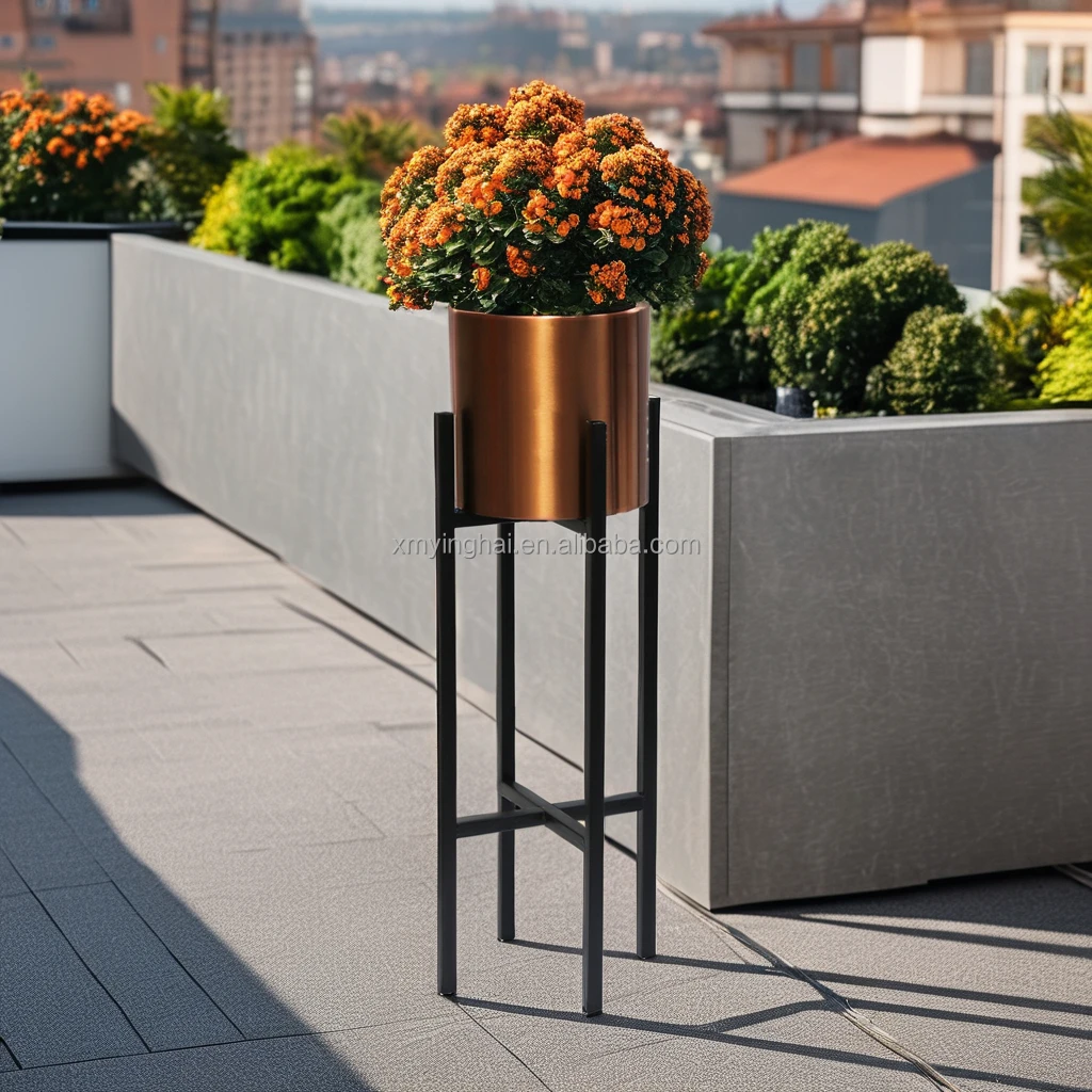 Modern Indoor And Outdoor Decoration large brushed silver flower pot stainless steel planter