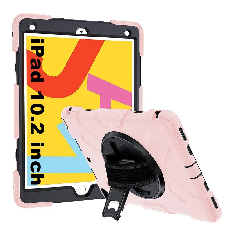 Anti drop rugged case with strap for Apple iPad 10.2 tablet case heavy duty shockproof cover with stand for kid