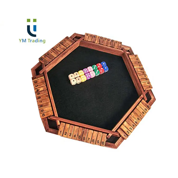 Wooden Board Table Math Game 6 Players Stained Shut The Box Dice Game with 16 Dice for Kids Adults Family Party or Pub