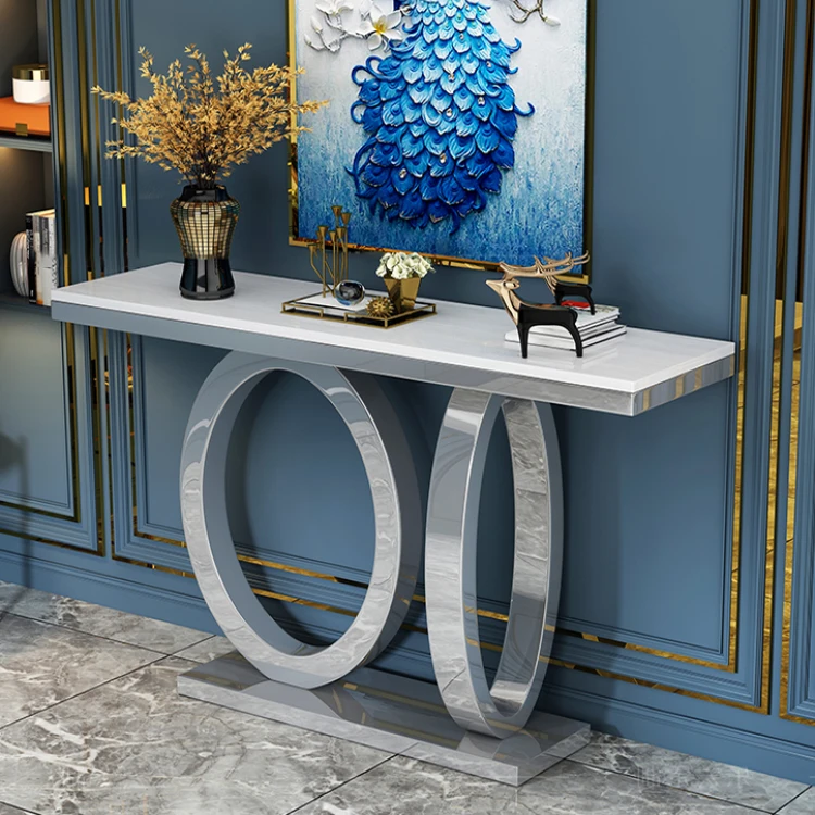 Luxury hotel hall console side table with gold stainless steel leg modern design European  black console in living room