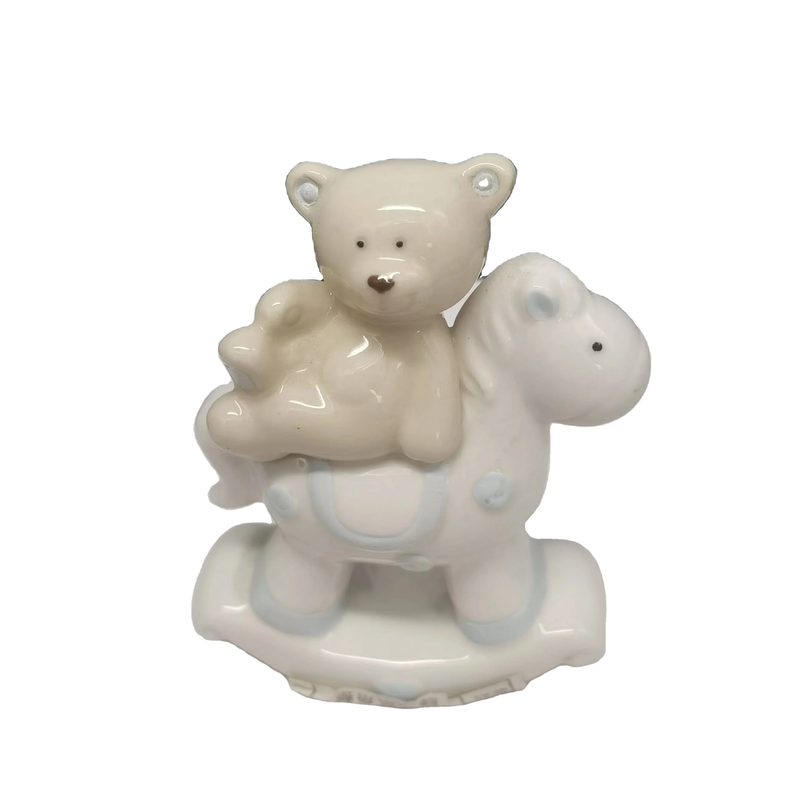 statue ceramic small bear riding wood horse for sale craft folk art style