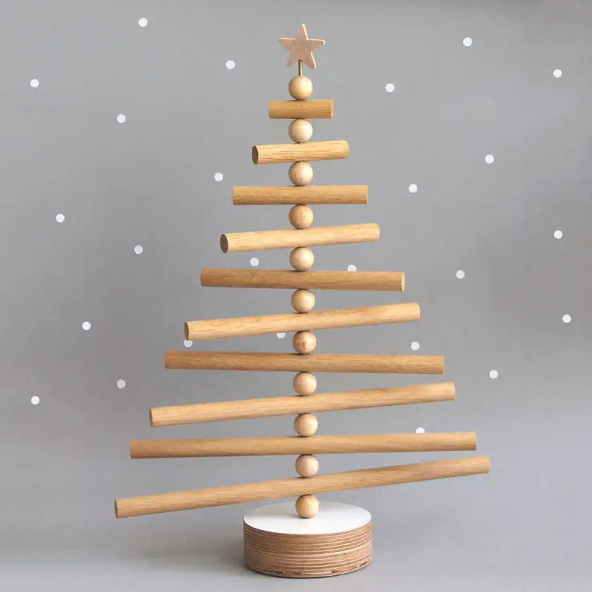 Wholesale High Quality Farmhouse Artificial Rotating Wood Christmas Tree Skirts Lights Stand Wood Christmas Tree