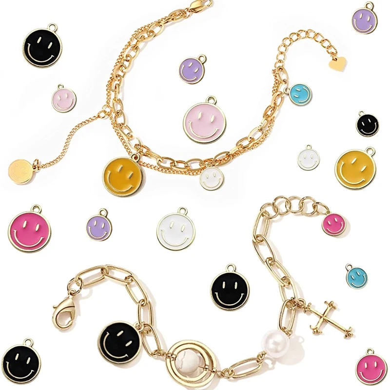Fashion Gold Color Alloy Enamel Cute Smiling Face Charms Pendant For DIY Earring Bracelet Necklace Jewelry Making