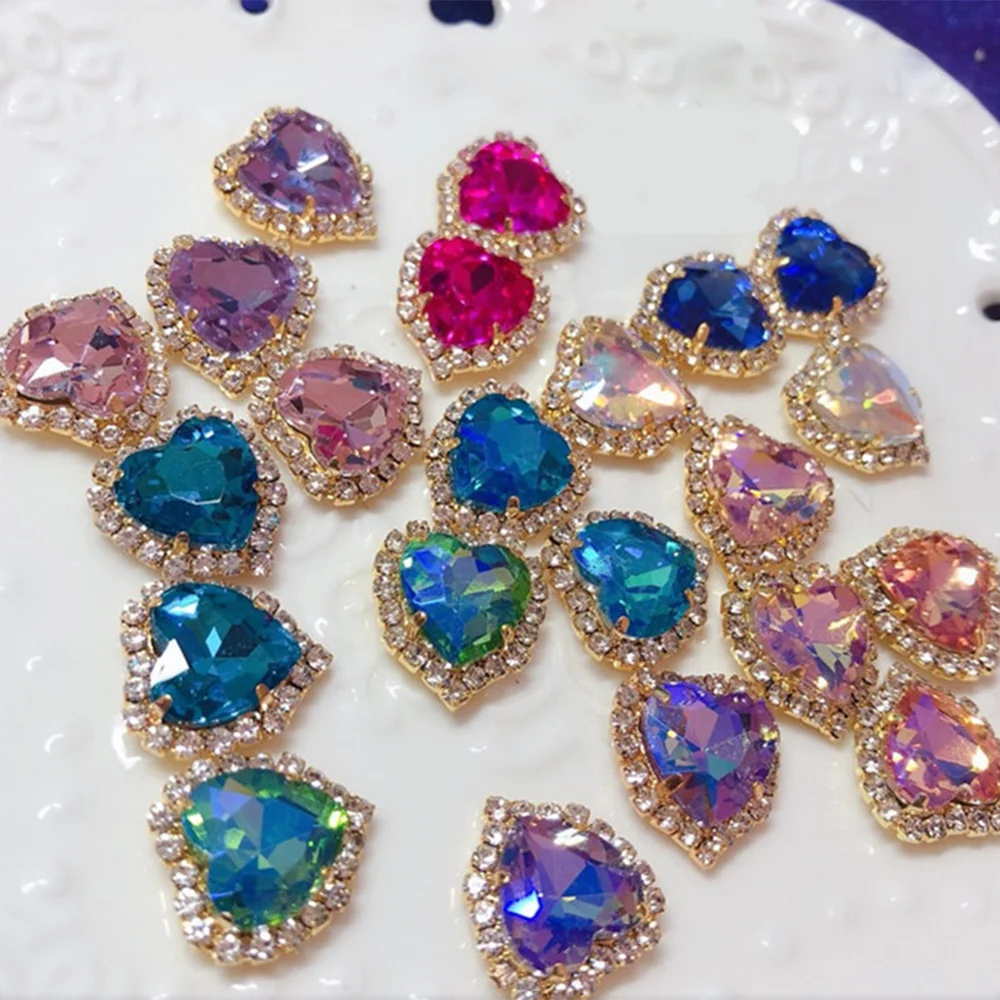 Wholesale MultiColor AB Acrylic Gem Flatback peach heart  Rhinestones sew on Rhinestones Button For DIY Clothes Accessories