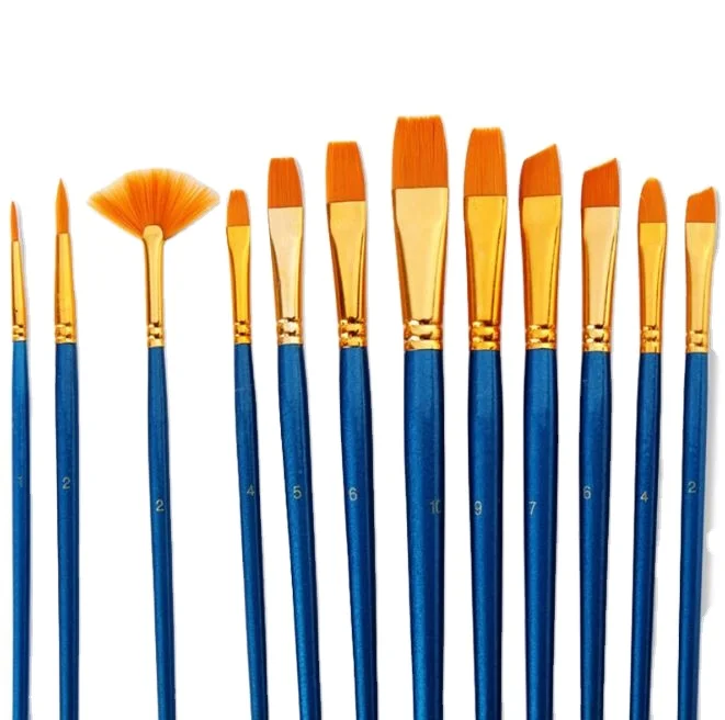 12 paint brushes with 2 color palette watercolor gouache nylon wool paintbrushes