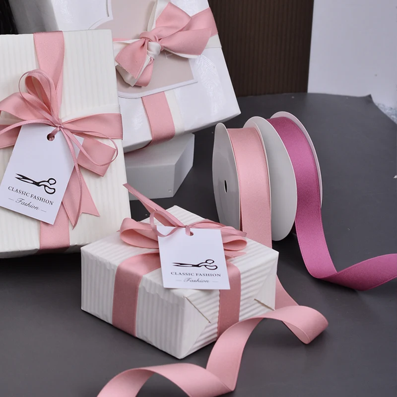 Custom Silk Red Ribbon Roll 19MM 100 Yard Polyester Cotton Ribbon For Small Gift Bags Flower Packaging