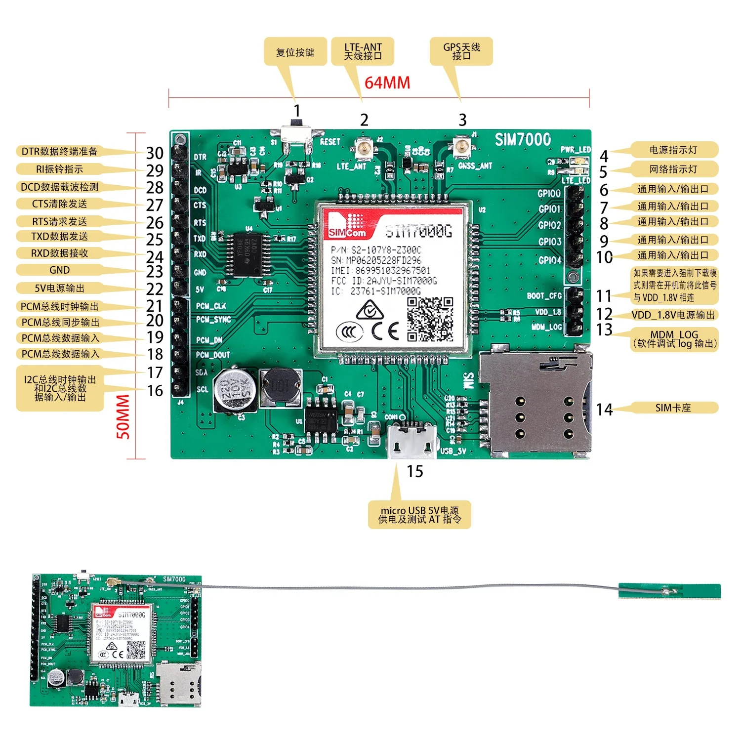 SIM7000 SIM7000G SIM7000E LTE NBIOT Development Kit CAT-M1(eMTC)