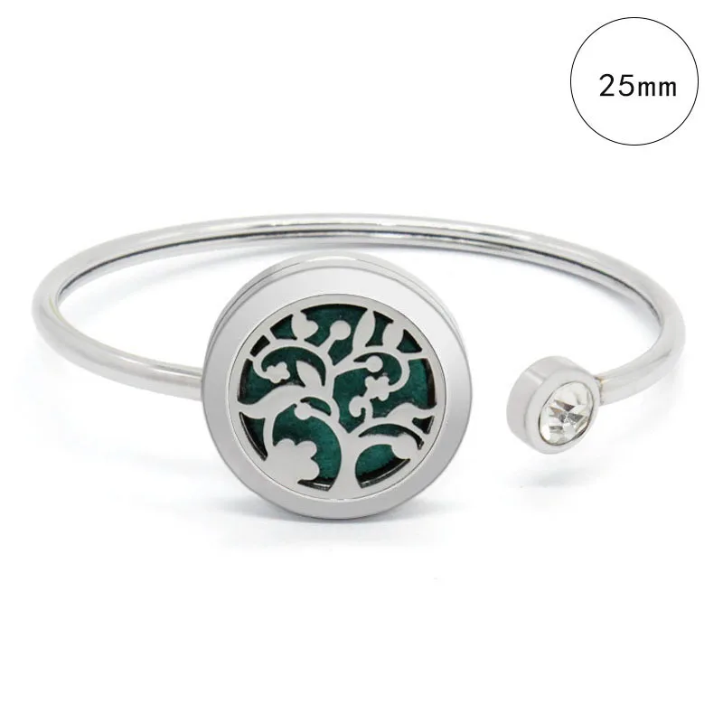 Zircon Tree Of Life Locket Pendant Bracelet Stainless Steel Jewelry Bangle Aroma Essential Oil Diffuser For