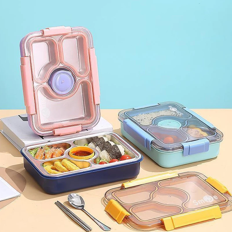 4-Compartment SUS 304 Stainless Steel Tiffin Bento Box Leak-Proof Plastic Lid Takeaway Lunch box for children