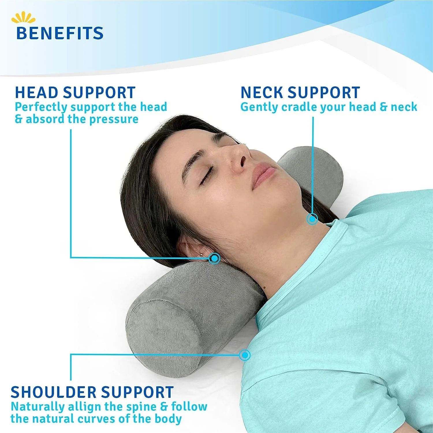 Cylinder Round Pillow for Pain Relief | Memory Foam Cervical Neck Roll Pillow for Sleeping Support with Removable Washable Cover
