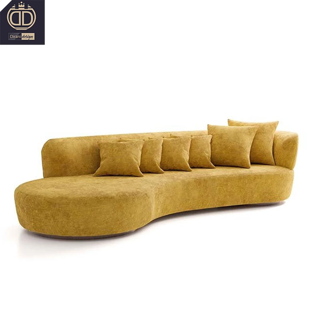 high end soft yellow velvet tufted living room furniture sofa unique design Italian modern luxury curved sofa couch