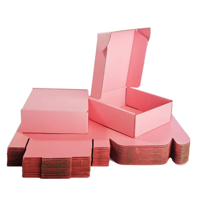Custom Logo Pink Gift Shipping Box Small Corrugated Mailer Cardboard Boxes For Small Business Packaging With Logo