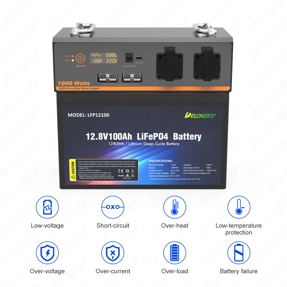 1000w 12V Off-grid Systems 100 amp hr Lithium Iron Phosphate Battery For 12v Loads