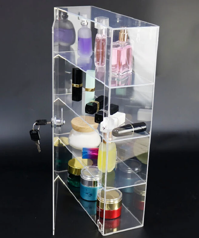 Custom 4 Shelf Acrylic Wall Display Cases Wall Mounted Acrylic Display Box/Case With Lock