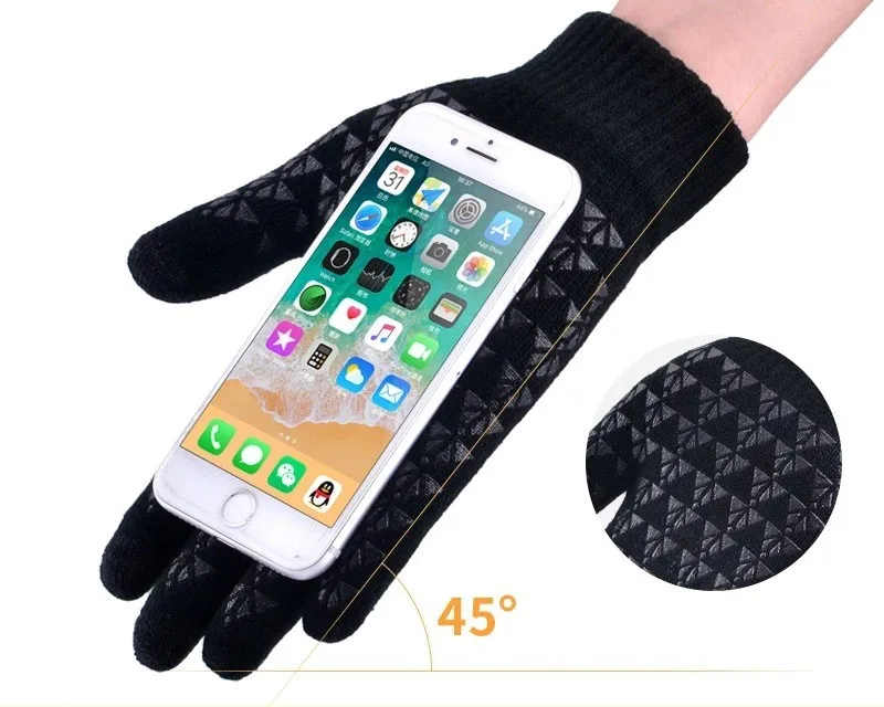 Europe and the United States plus size thickening winter riding knitted touch screen gloves warm texting elastic non-slip gloves