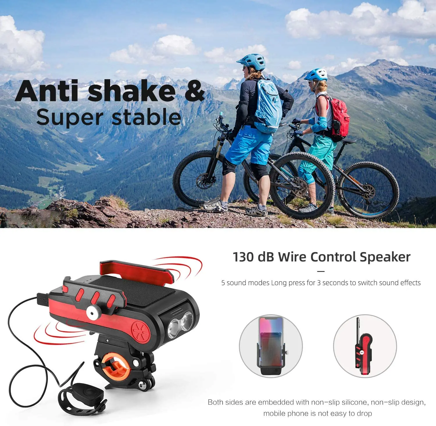 Bike Lights Set with Horn  USB Rechargeable Bicycle Headlight Waterproof  LED Safety Light  for Kids Adults Mountain Bikes