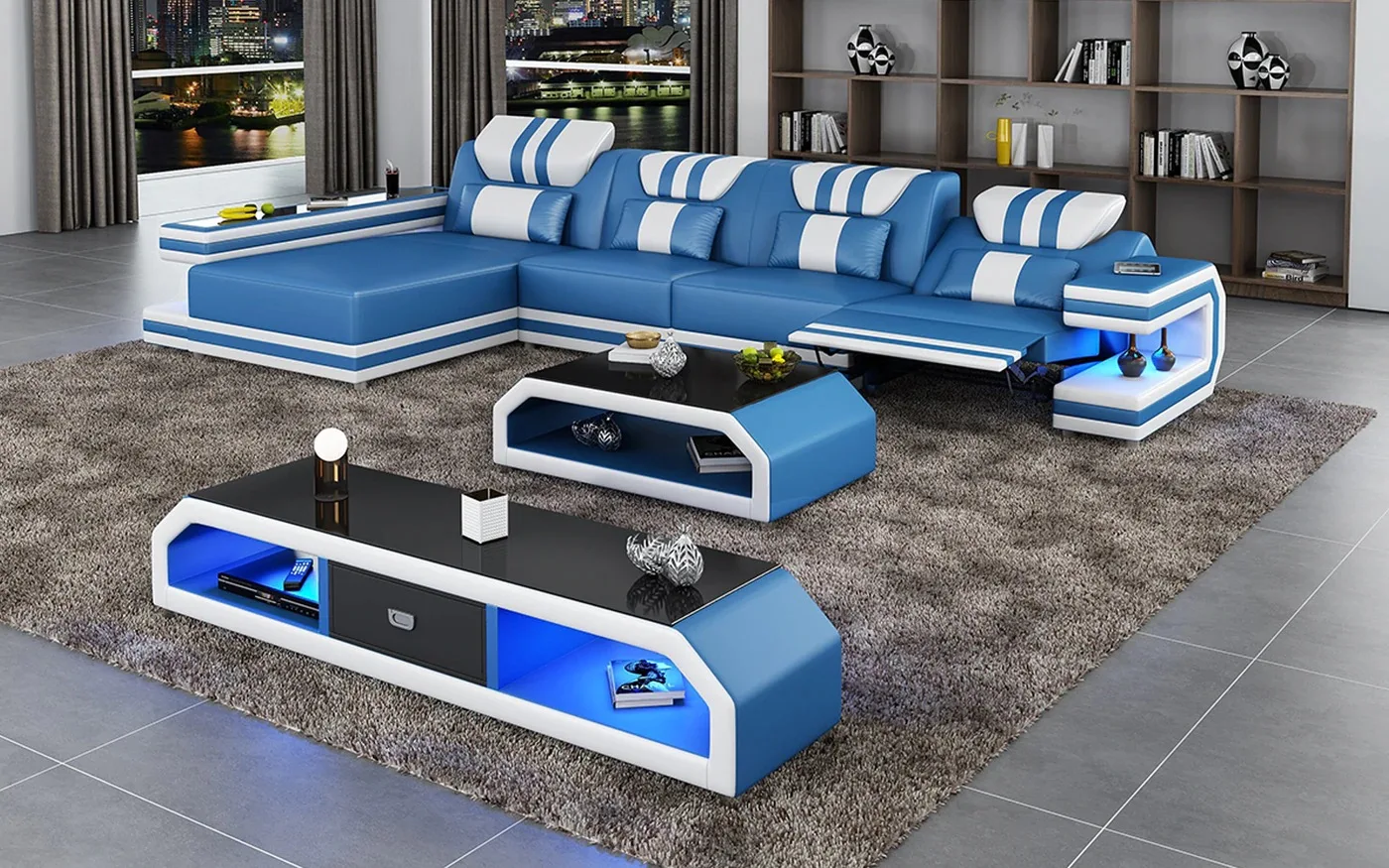 modern leather sectional sofa set furniture sofa living room furniture with led light