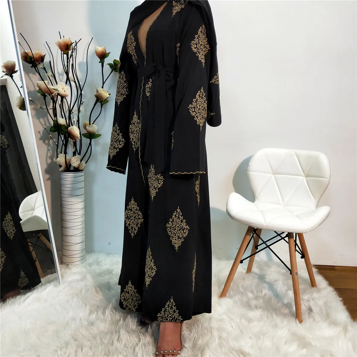 1799#Latest modest fashion advanced elegant embroidery design cardigan islamic clothing hijab kaftan women abaya