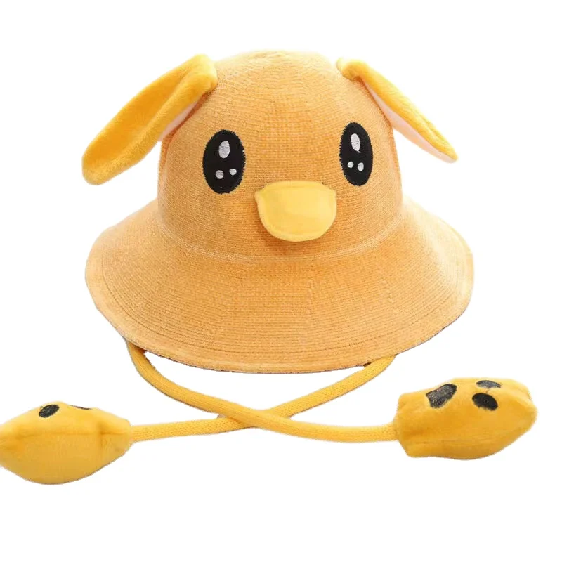 Funny Duckie Hat With Moving Ears Cartoon Duck Ears Beanie Hat Chenille Knitted Airbag Cap Party Costume Birthday Gift Toy Hats