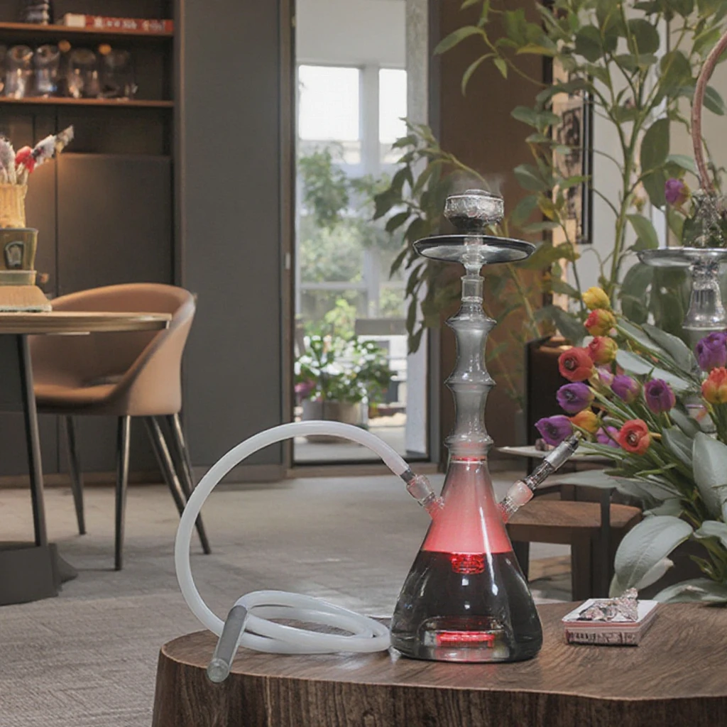 High Quality All-Glass LED Hookah Set Customizable Logo Package with Accessories Party Travel Supplied Tobacco Shisha Supplier
