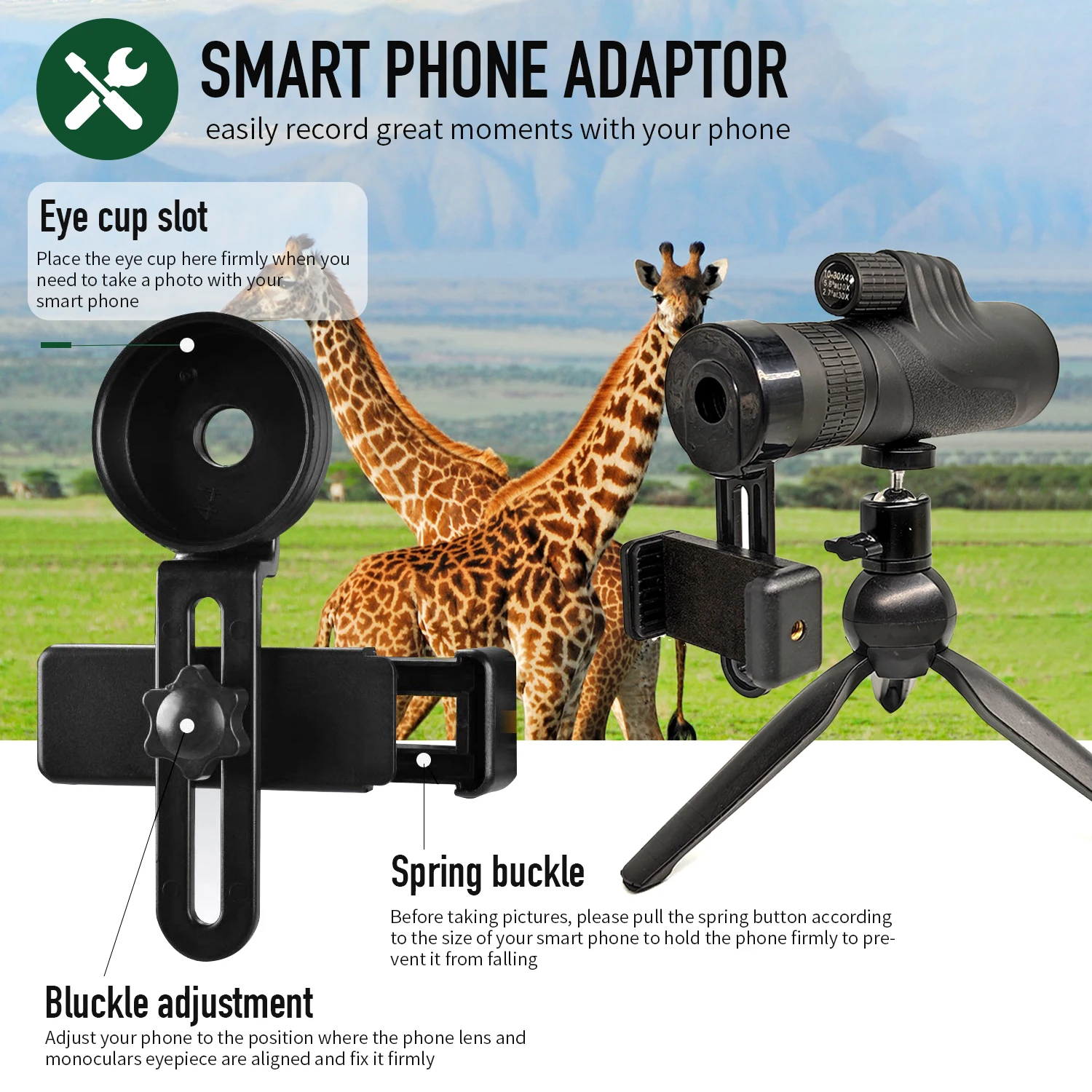 Super Zoom Telescope 10 -30x42 High Power Optical Zoom Monocular with Phone Adapter Tripod