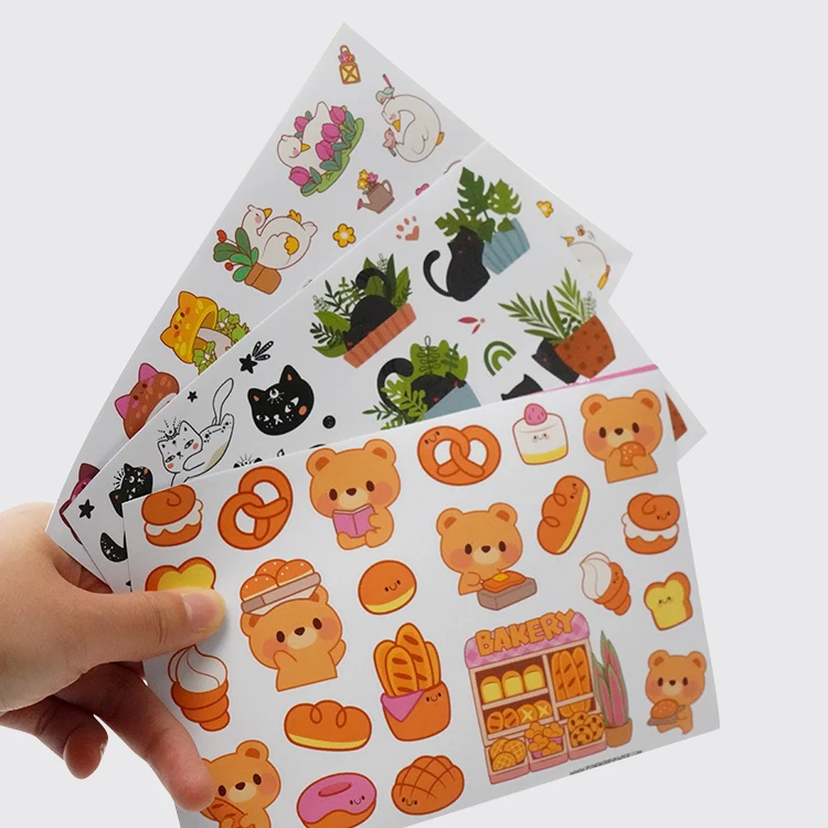 Wholesale Custom Printing Waterproof Self Adhesive Vinyl PVC Cartoon Decoration Kiss Cut Sticker Sheets