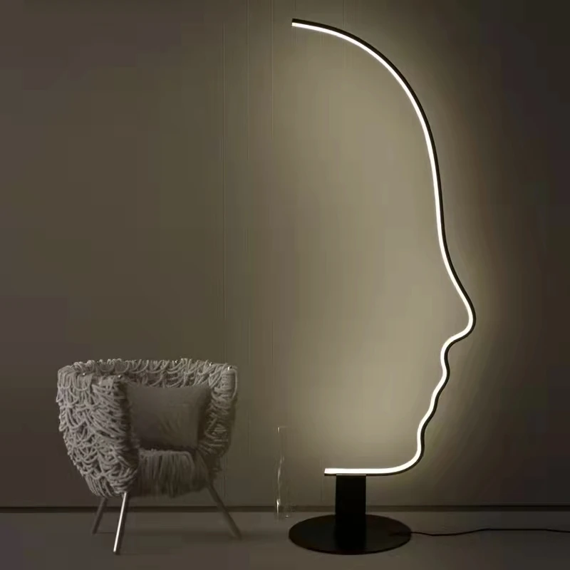 Nordic style high quality led dimmable Art human face black floor lamp standing modern for living room Corner