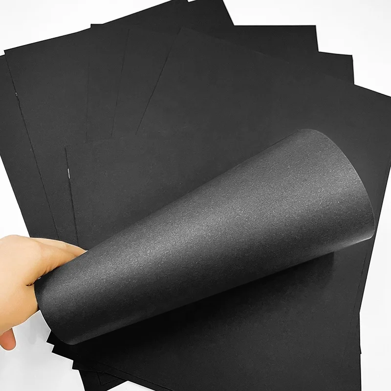 China black paper box packaging cardboard Stiff Black 120gsm 300gsm A4 Rolling coated double sided black paper cardboard