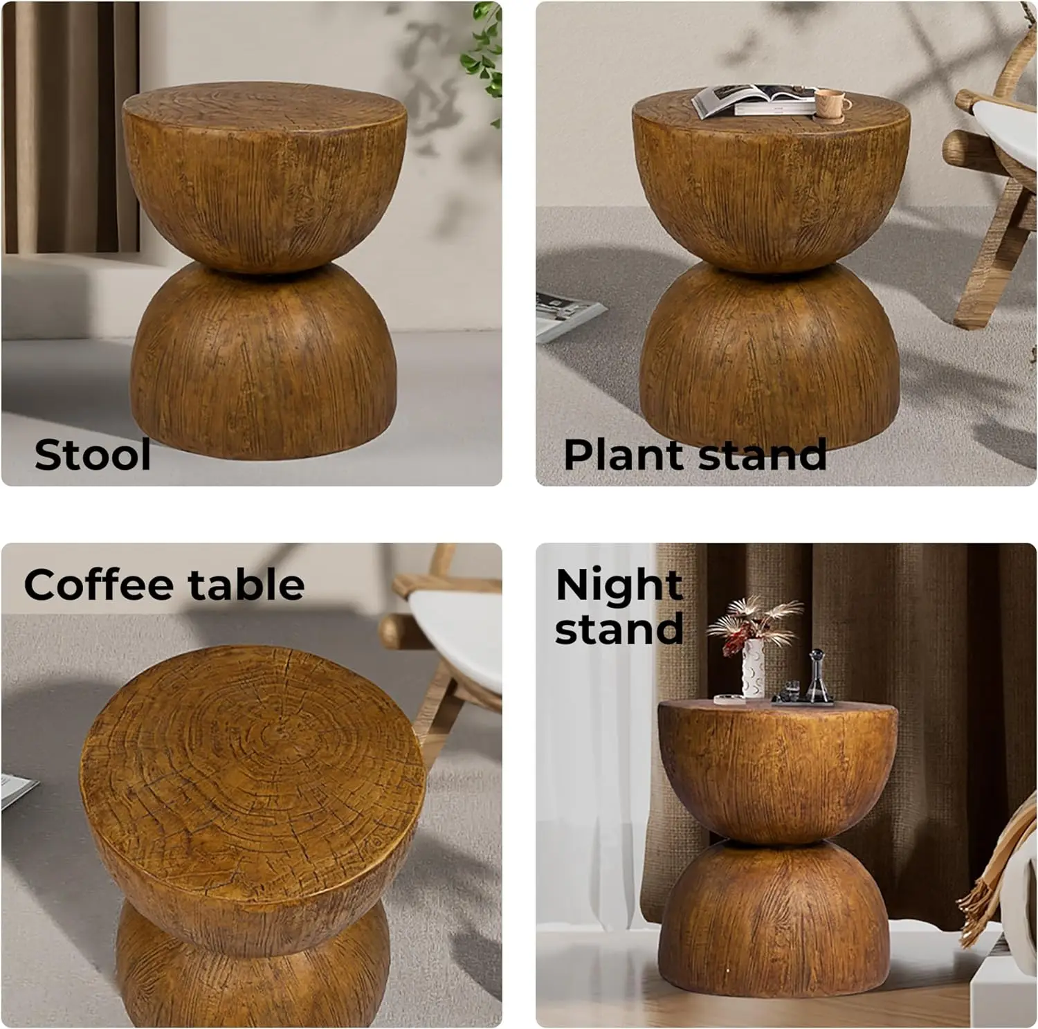 Stylish Sidekick for Any Sofa, Bed, or Little-Used Corner Natural Texture, and Elegant Style Wood Drum End Table
