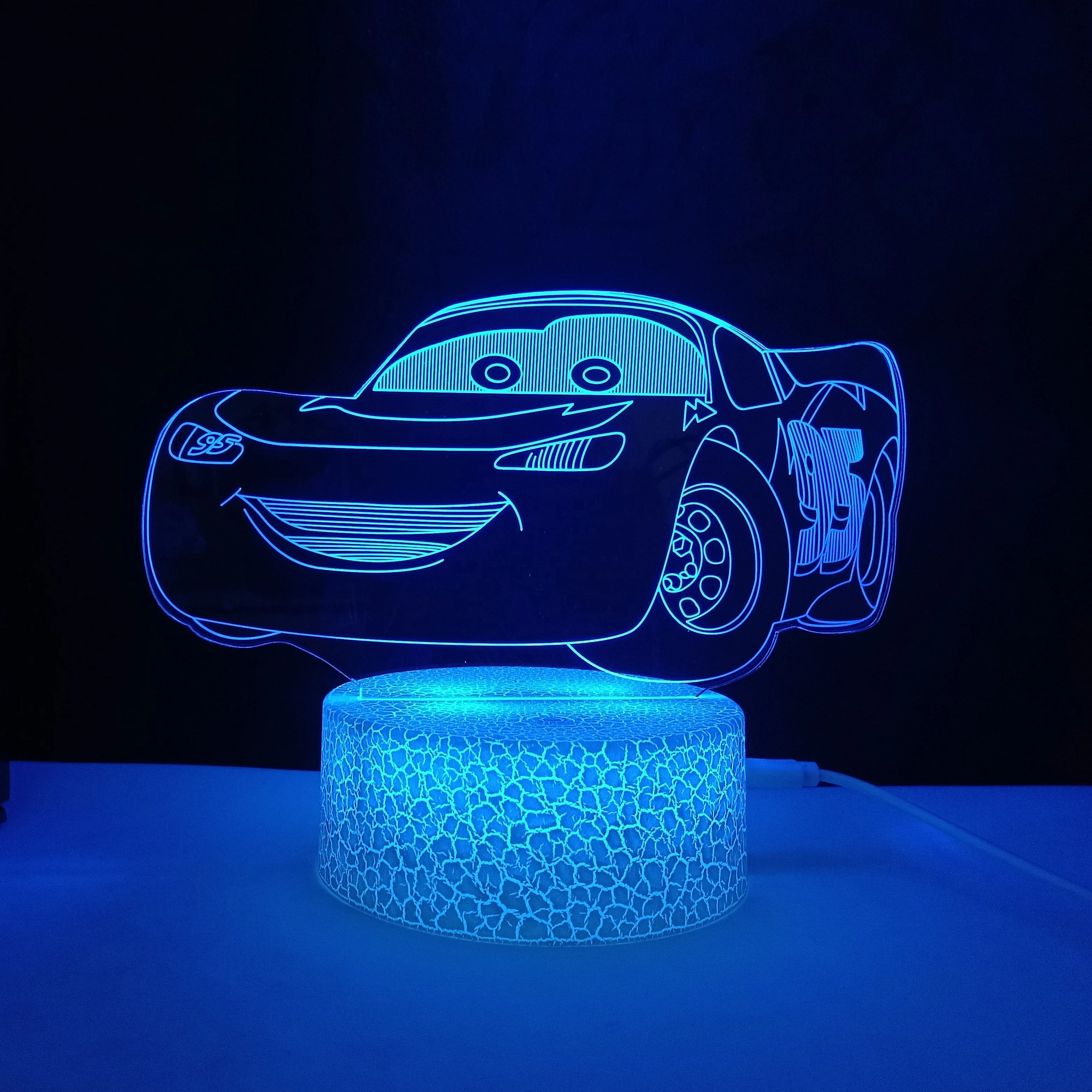 Lightning McQueen Cars Led 3D Lamp Crack Base Multi-colors Creative Illusion Lamp Racing Car Truck Designs 3D Led Illusion Lamp