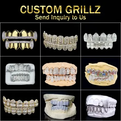 Custom VVS Moissanite Iced Out Diamond Grillz Top OR Bottom Invisible Setting Princess Cut 10K 14K 18K Gold BEREAL Grillz