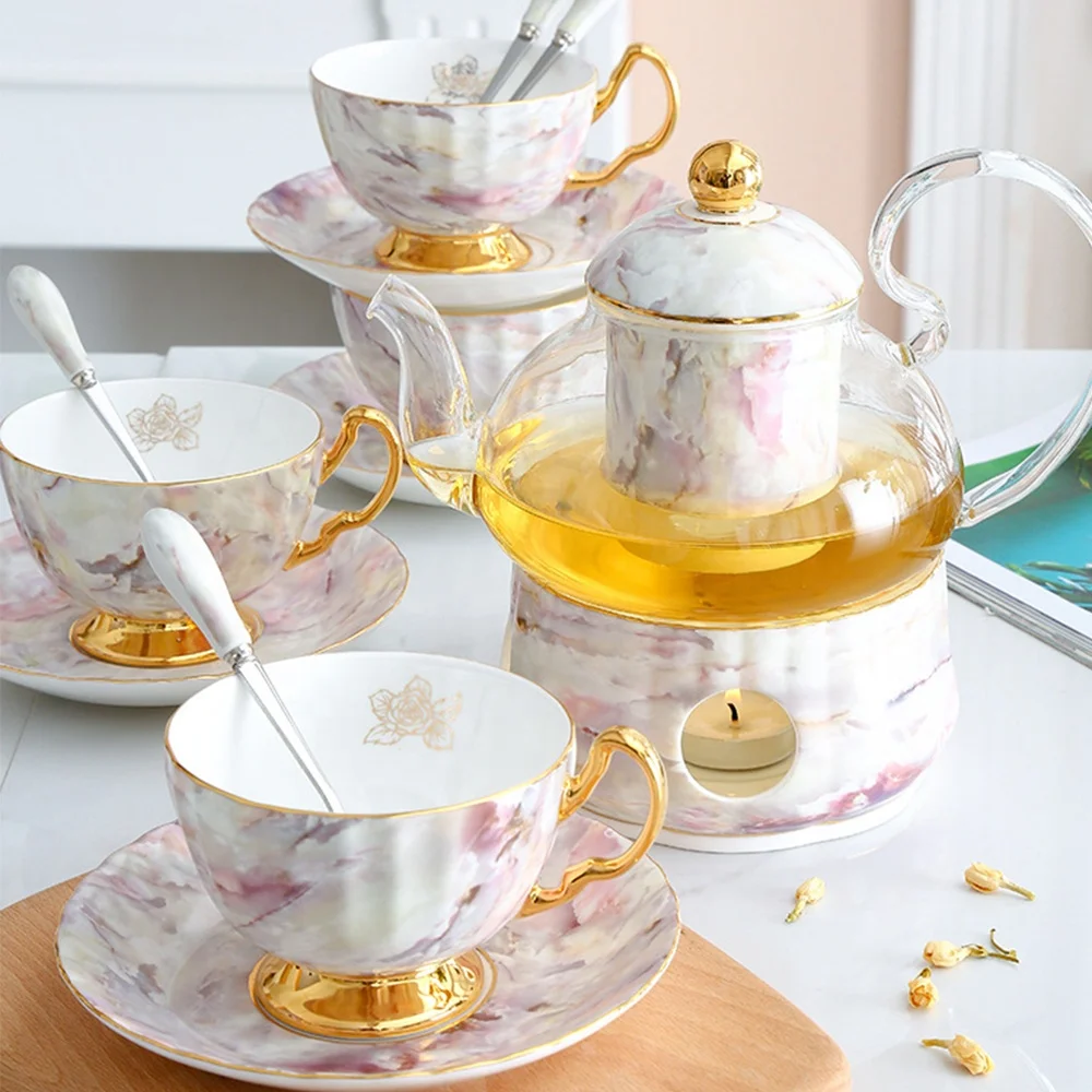 Super Markets Gifts Stores Hotels Restaurants Office Round  Teapot Set Modern Stocked Ceramic Glass Coffee Tea Sets