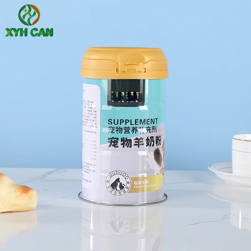 High-Grade Tin Metal Packaging Pet Milk Powder Cans Custom Color Printing Shape Easy-to-Tear Lid + Plastic Lid Custom Capacity