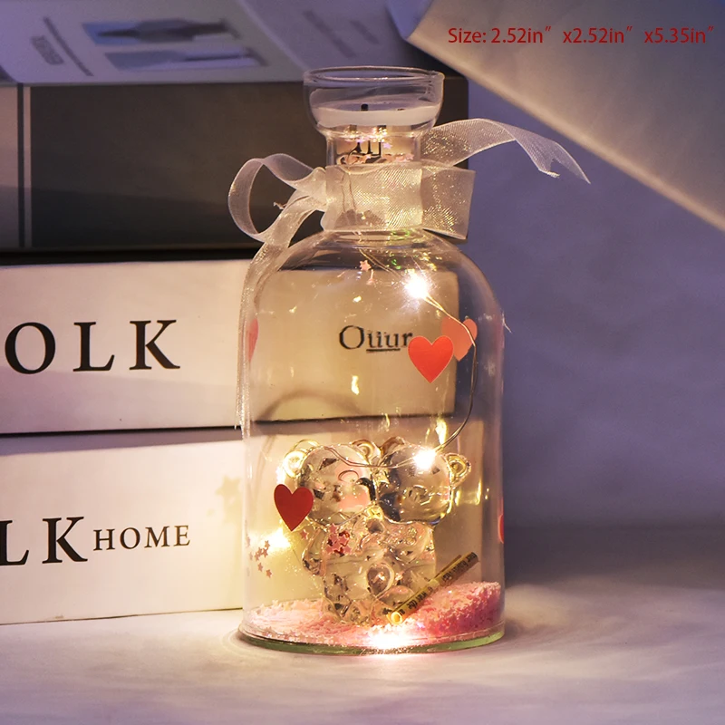 Crystal Bear Glass Wishing Bottle Light Bottle Battery Powered String Lights Desk Lamp For Girls