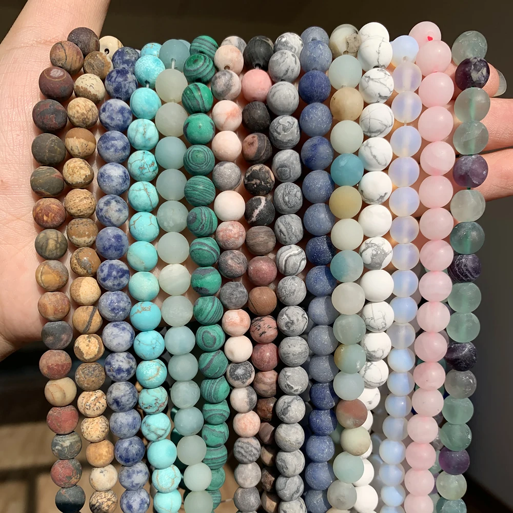 
Wholesale Matte Frosted Morganite/Agates/Tiger Eye/Turquoise Howlite Stone Round Beads for Jewelry Making Diy Bracelet 