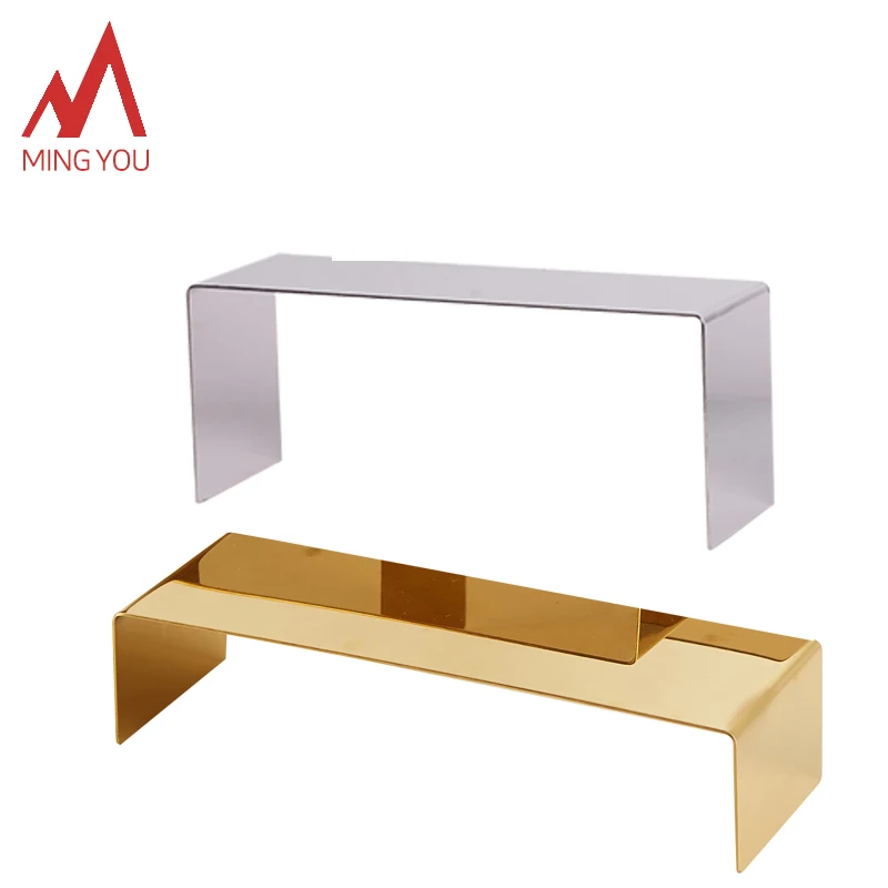 Shoe Display Shelf Jewelry Display Stand Stainless Steel  Gold Stackable Rack Display Risers Countertop Perfume Holder