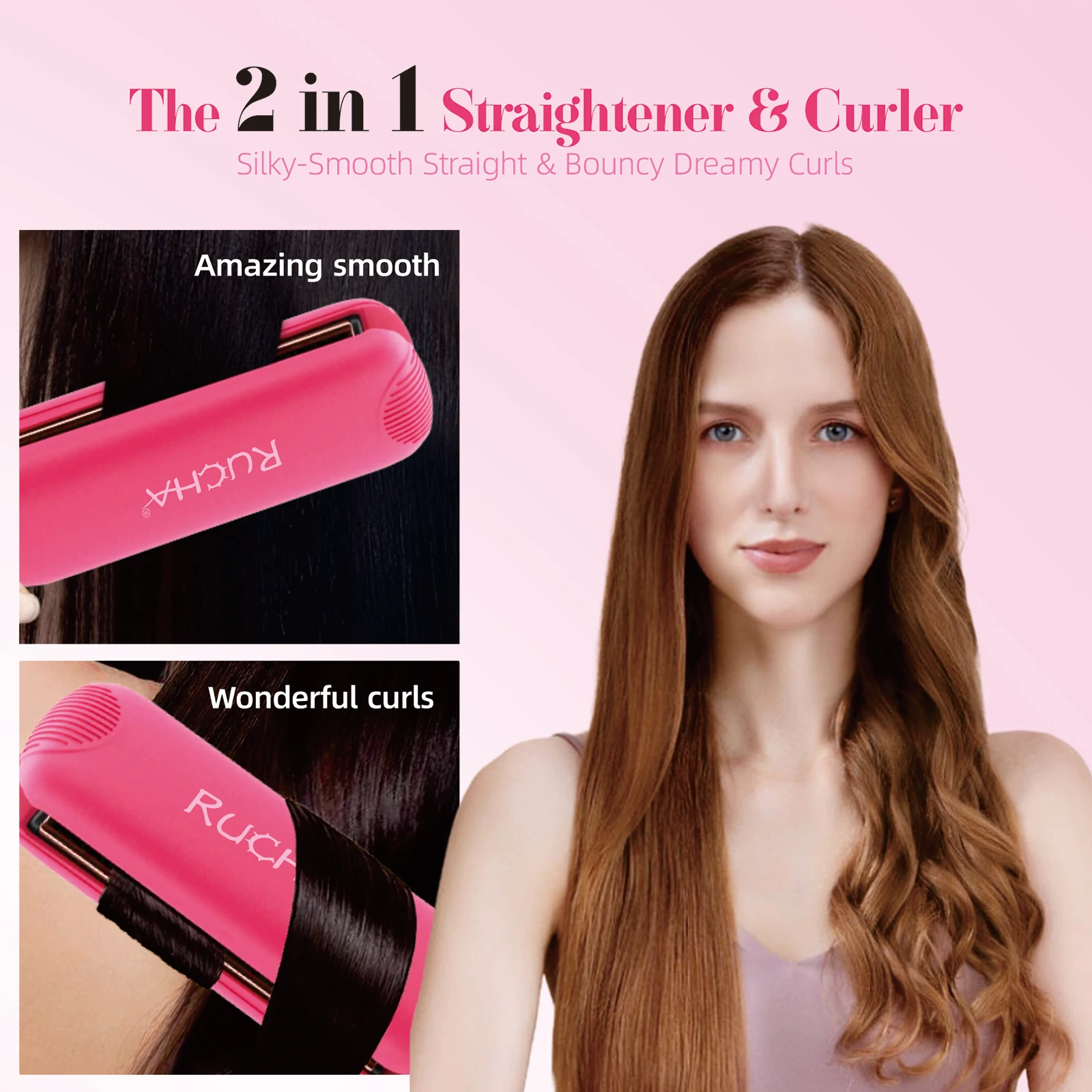 Custom 2 In 1 500F Titanium Flat Iron Private Label Hair Straightener Professional Infrared Hair Straightener