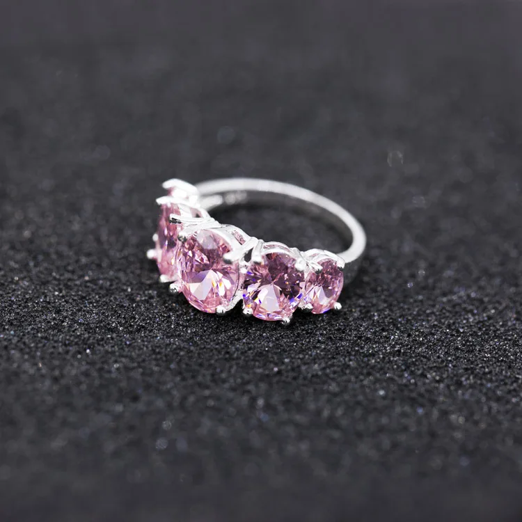 Fashion Ladies Cherry Blossom Pink Zircon Ring Ring Copper Silver Plated Jewelry