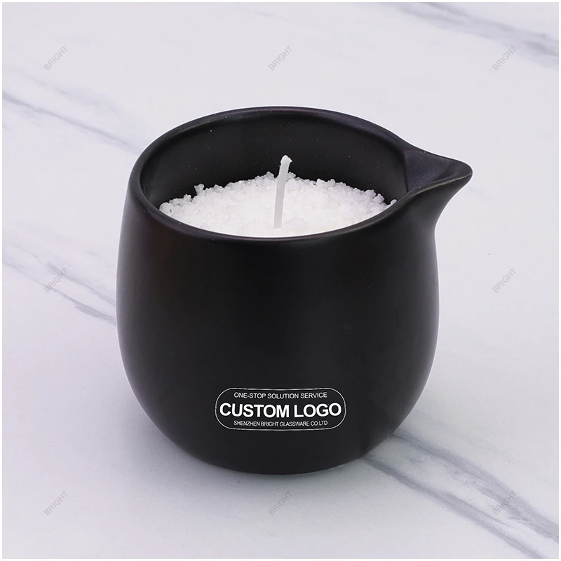 Wholesale Custom Unique Essential Oil Ceramic Container Luxury Candle Jars Empty Ceramic Massage Candle Jars with Spout For Spa