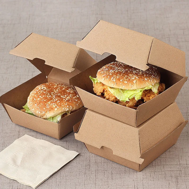 Thickened corrugated cardboard clamshell hamburger box Disposable high quality lunch Snack fried chicken hotdog corrugated box