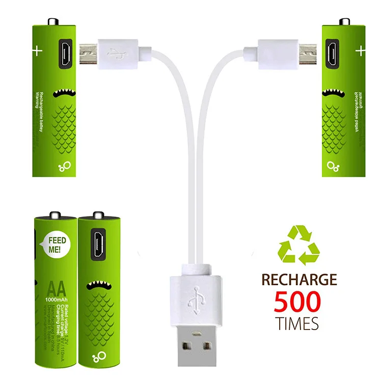 Micro USB Port High Quality AA Rechargeable Batteries 450MAH 1000 mah NI-MH 1.2V aaa Battery Rechargeable Hot Sale